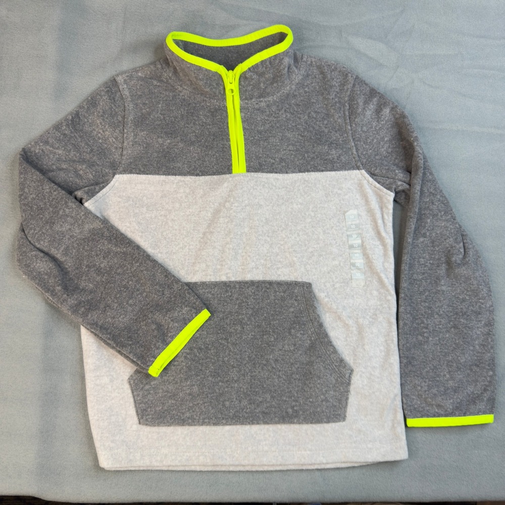 OshKoshā Boys Gray Fleece Quarter Zip Pullover Neon Yellow Trim Size 10 NWT